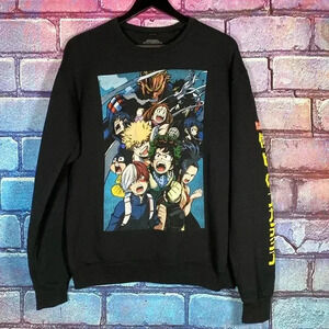 My Hero Academia Sweatshirt Crewneck Anime Black Graphic Print Medium Pullover